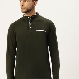 GESPO Men Green Mandarin Collar T-shirt-image-9