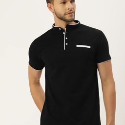 GESPO Men Black Band Collar T-shirt-image-21