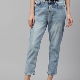 Mast & Harbour Women Blue Boyfriend Fit High-Rise Light Fade Stretchable Jeans-image-89