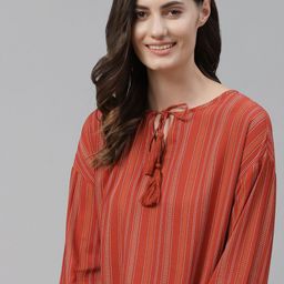 Mast & Harbour Women Rust Orange Striped Tunic-12