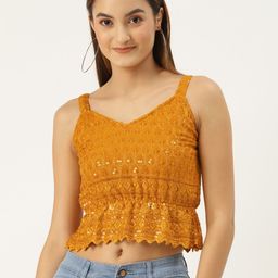 BRINNS Mustard Yellow Embellished Crop Top-image-57