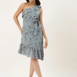BRINNS Grey & White Floral One Shoulder A-Line Midi Dress-image-21