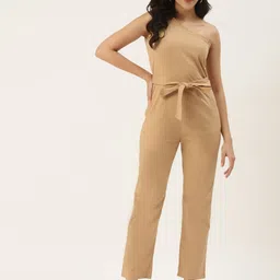 BRINNS Beige One-Shoulder Basic Jumpsuit-image-78