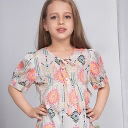 Peppermint Round Neck Geometric Print Cotton Top-23