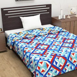 Divine Casa Blue & Orange Geometric Microfiber AC Room 110 GSM Reversible Single Bed Dohar-image-84