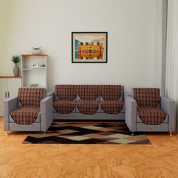 Kuber Industries Brown 6 Pieces Checked Cotton Sofa Covers-image-28