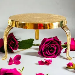 PujaNPujari Gold-Toned Brass Decorative Round Pooja Stool-image-28