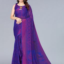 Winza Designer Blue & Pink Floral Pure Chiffon Saree-17