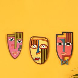 AAKRITI ART CREATIONS Brown  & Pink 3-Pieces My Buddies Wall Decor Mask-image-34