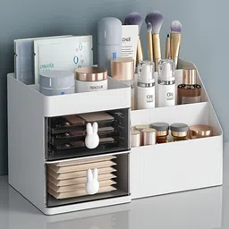 HOUSE OF QUIRK White 2 Drawer Makeup Organizer-37