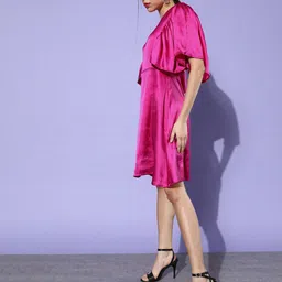 DODO & MOA Round Neck Fit And Flare Satin Dress-25
