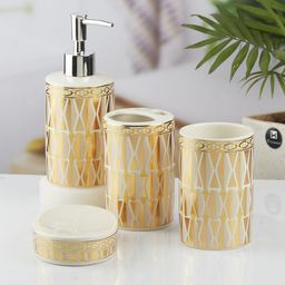 Kookee Gold-Toned & White 4 pieces Abstract Ceramic Bath Accessories Set-18