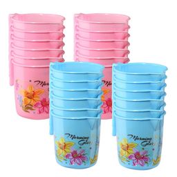 Kuber Industries Blue & Pink 10 piece Floral Plastic Bath Accessories Set-15