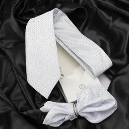 KOVOVE Men White & Blue Self Design Neck Tie & Pocket Square Accessory Gift Set-picture-4