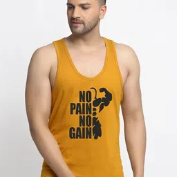 Friskers Men Golden & Black No Pain No Gain Printed Pure Cotton Gym Vest-image-18
