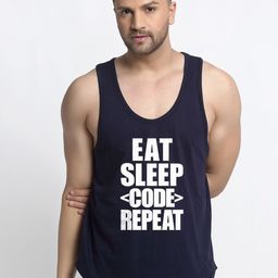 Friskers Men Navy-Blue & White Printed Pure Cotton Gym Vest-image-95