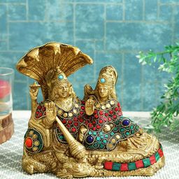 Imli Street Brown & Red Textured Shesha Naag Vishnu Lakshmi Brass Idol Showpiece-picture-46