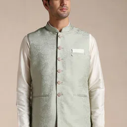 Manyavar Men Brocade Woven Design Sleeveless Nehru Jacket-image-61