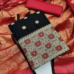 KALINI Black & Red Unstitched Dress Material-image-49