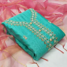 KALINI Blue & Red Unstitched Dress Material-image-49