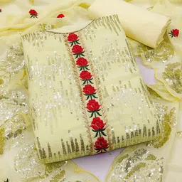 MANVAA Floral Embroidered Sequinned Detail Unstitched Dress Material-image-18
