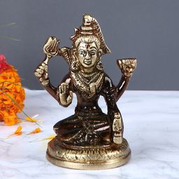 Aapno Rajasthan Brown & Gold-Toned Lord Shiva Brass Statue Showpiece-image-1