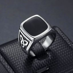 Yellow Chimes Men Silver-Toned & Black Stone-Studded Stainless Steel Square Finger Ring-31
