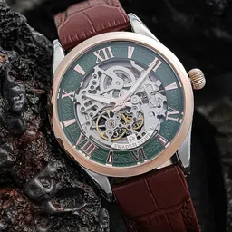 SWADESI STUFF Men Skeleton Dial And Leather Straps Multi Function Watch AT010BRN-29