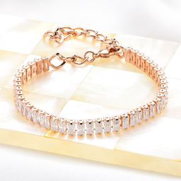 AMI Women Rose Gold Brass Cubic Zirconia Rose Gold-Plated Wraparound Bracelet-35