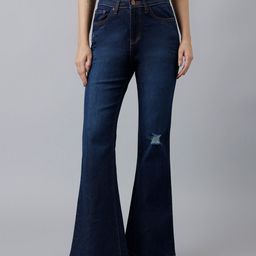 Xpose Women Comfort Flared High-Rise Mildly Distressed Light Fade Stretchable Jeans-image-31