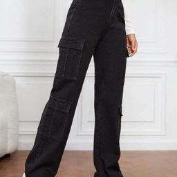 BROADSTAR Women Smart Wide Leg Stretchable Clean Look Cargo Jeans-image-94