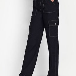 BROADSTAR Women Smart Wide Leg High-Rise Stretchable Cargo Jeans-image-71