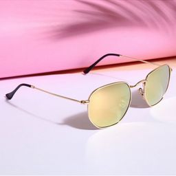 RESIST EYEWEAR Unisex Pink Lens & Gold-Toned Rectangle Sunglasses with UV Protected Lens-36