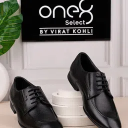 One8 Men Black Solid Leather Formal Derbys-image-68