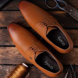 One8 Men Tan Solid Leather Lace-Up Formal Derby Shoes-image-71