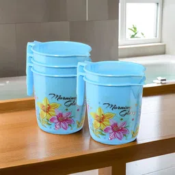 Kuber Industries Blue & Yellow 5 piece Floral Plastic Bath Accessories Set-image-32