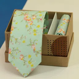 Tossido Men Floral Printed Cotton Neck Tie & Pocket Square Accessory Gift Set-image-88