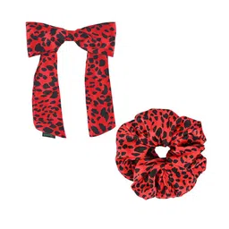 Arendelle Women Set Of 2 Red & Black Red Cheetah Print XL Scrunchie and Hair Bow-0