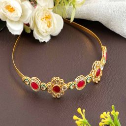 UNIVERSITY TRENDZ Gold-Plated Kundan Studded Sheeshphool Head Jewellery-30