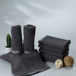 Nautica Grey Set Of 8 Solid 600 GSM Pure Cotton Face Towels-66