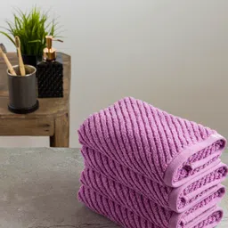 Nautica Set Of 4 Lavender 600 GSM Solid Pure Cotton Hand Towels Set-1