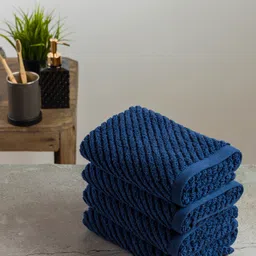 Nautica Set Of 4 Navy Blue Solid Pure Cotton 600 GSM Hand Towels-14