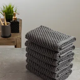 Nautica Set Of 6 Grey Solid Pure Cotton 600 GSM Hand Towels-21