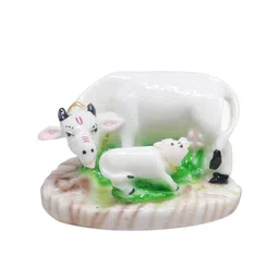 GLOOKS White Small Kamdhenu Cow With Calf Marble Dust Statue Showpiece-picture-8