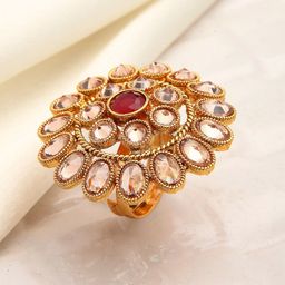 ZENEME Gold-Plated American Diamond Studded Adjustable Finger Ring-image-73