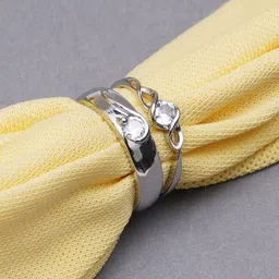 KARATCART Unisex Silver-Toned 2 Crystal Studded Couple Adjustable Rings-35