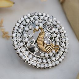 ATIBELLE Oxidised Silver-Plated  Stone-Studded Peacock Inspired Adjustable Statement Finger Ring-9