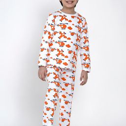 berrytree Unisex Kids Orange & White Printed Organic Cotton Sustainable Night Suit-image-89