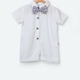 Nino Bambino Infant Boys White Striped Organic Cotton Half Sustainable Rompers-image-71