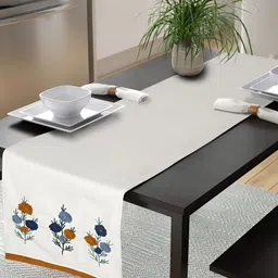 eyda White & Blue Embroidered Pure Cotton Table Runner-52